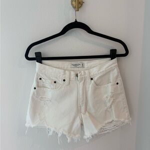 Abercrombie & Fitch White Distressed Cutoff Denim Shorts